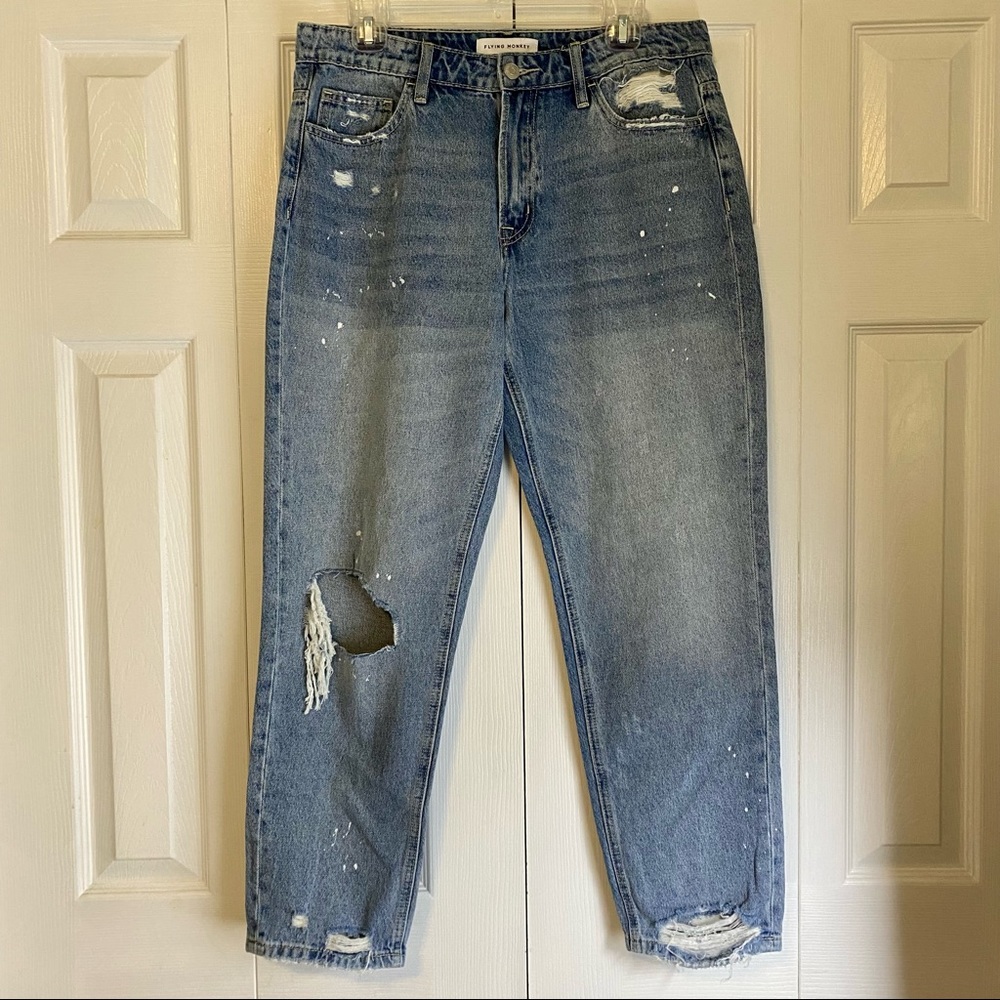 Flying Monkey Black Label Distressed High Rise Boyfriend  Jeans 30 NEW